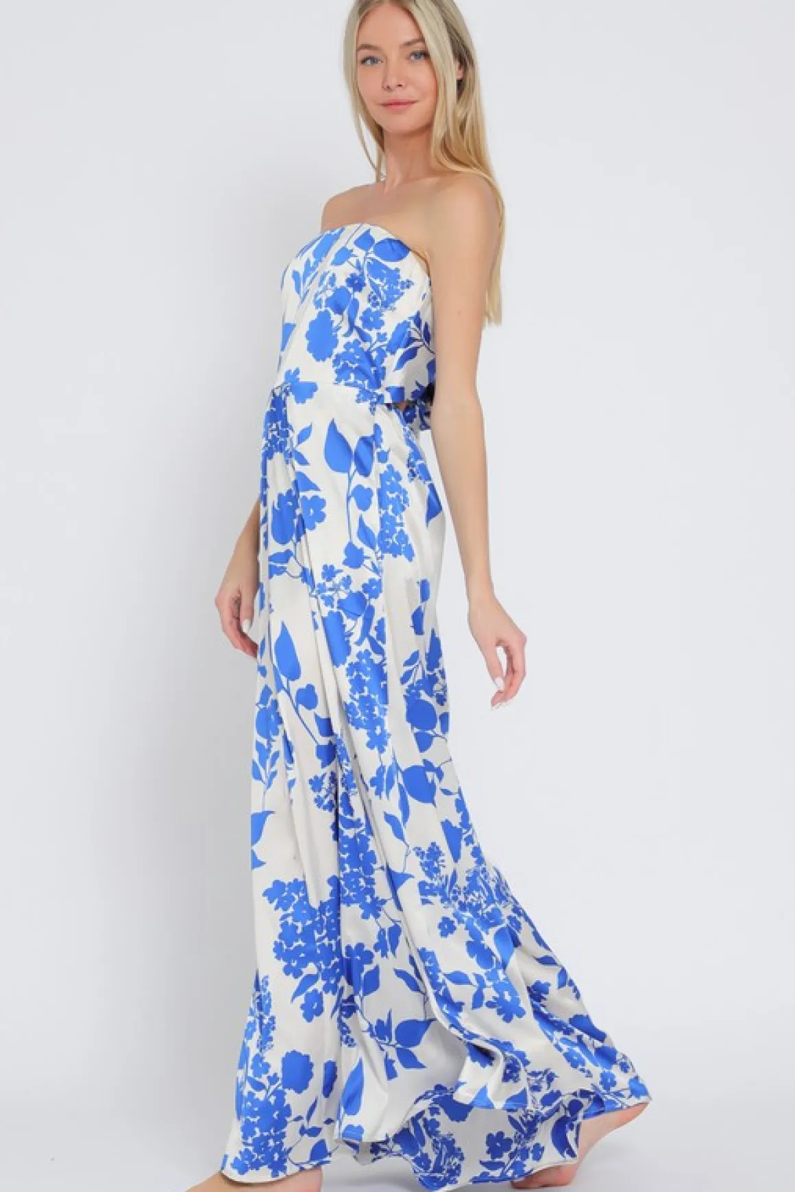 Francis Sleeveless Floral Print Wide Leg Jumpsuit Blue
