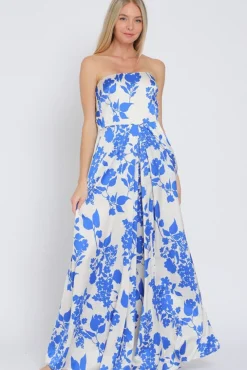 Francis Sleeveless Floral Print Wide Leg Jumpsuit Blue