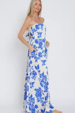Francis Sleeveless Floral Print Wide Leg Jumpsuit Blue