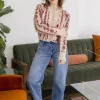 Gabby Long Sleeve Button Down Floral Print Knit Cardigan Taupe