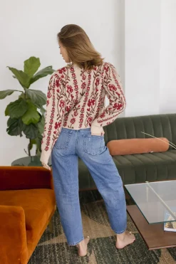 Gabby Long Sleeve Button Down Floral Print Knit Cardigan Taupe