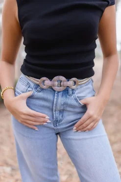 Gabriella Round Metal Link Stretch Belt Silver
