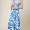 Gemma Ruffle Sleeve Floral Print Midi Dress Blue