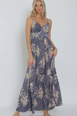 Genesis Sleeveless Floral Print Maxi Dress Blue