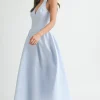 Gigi Sleeveless Halter Gingham Print Midi Dress Blue