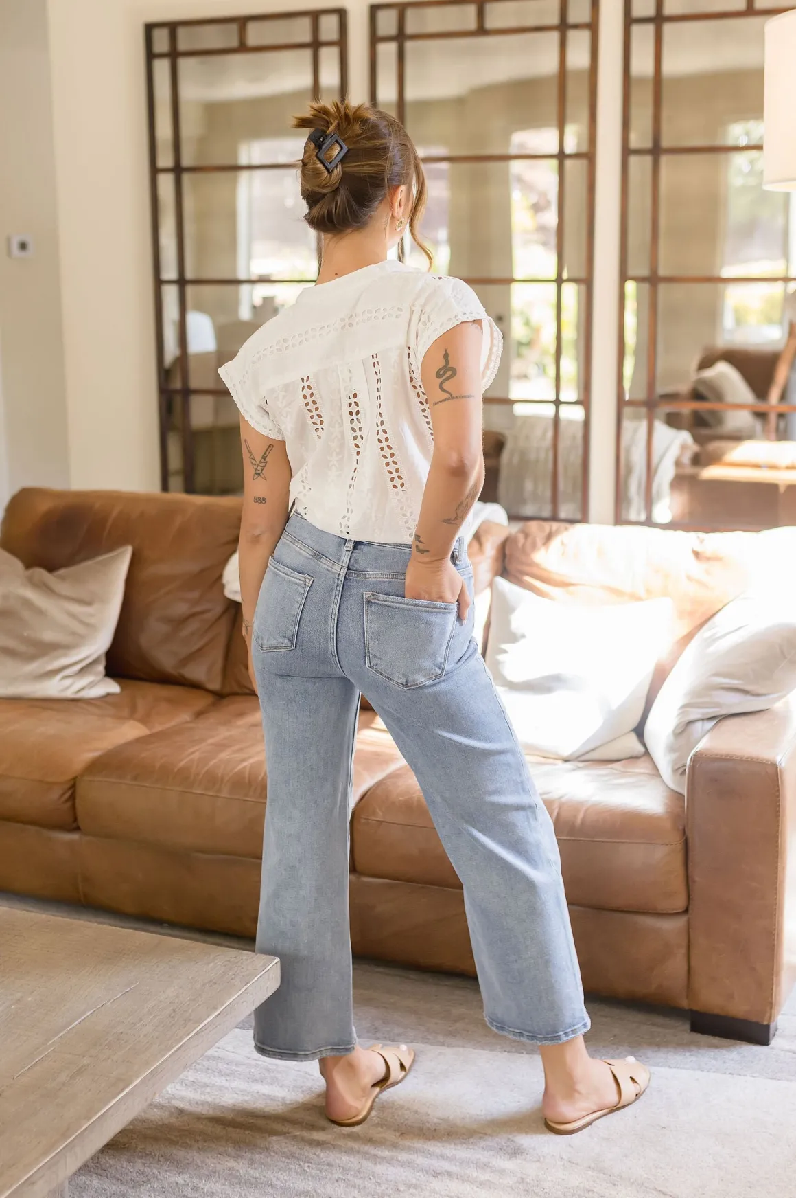 Ginger Short Sleeve Eyelet Floral Print Top White