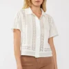 Gracie Short Sleeve Button Down Eyelet Trim Top White