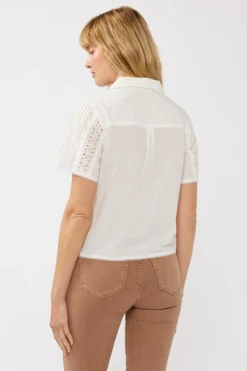 Gracie Short Sleeve Button Down Eyelet Trim Top White