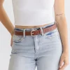 Greer Contrast Stitched Rectangle Buckle Belt Cognac