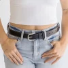 Greer Contrast Stitched Rectangle Buckle Belt Black
