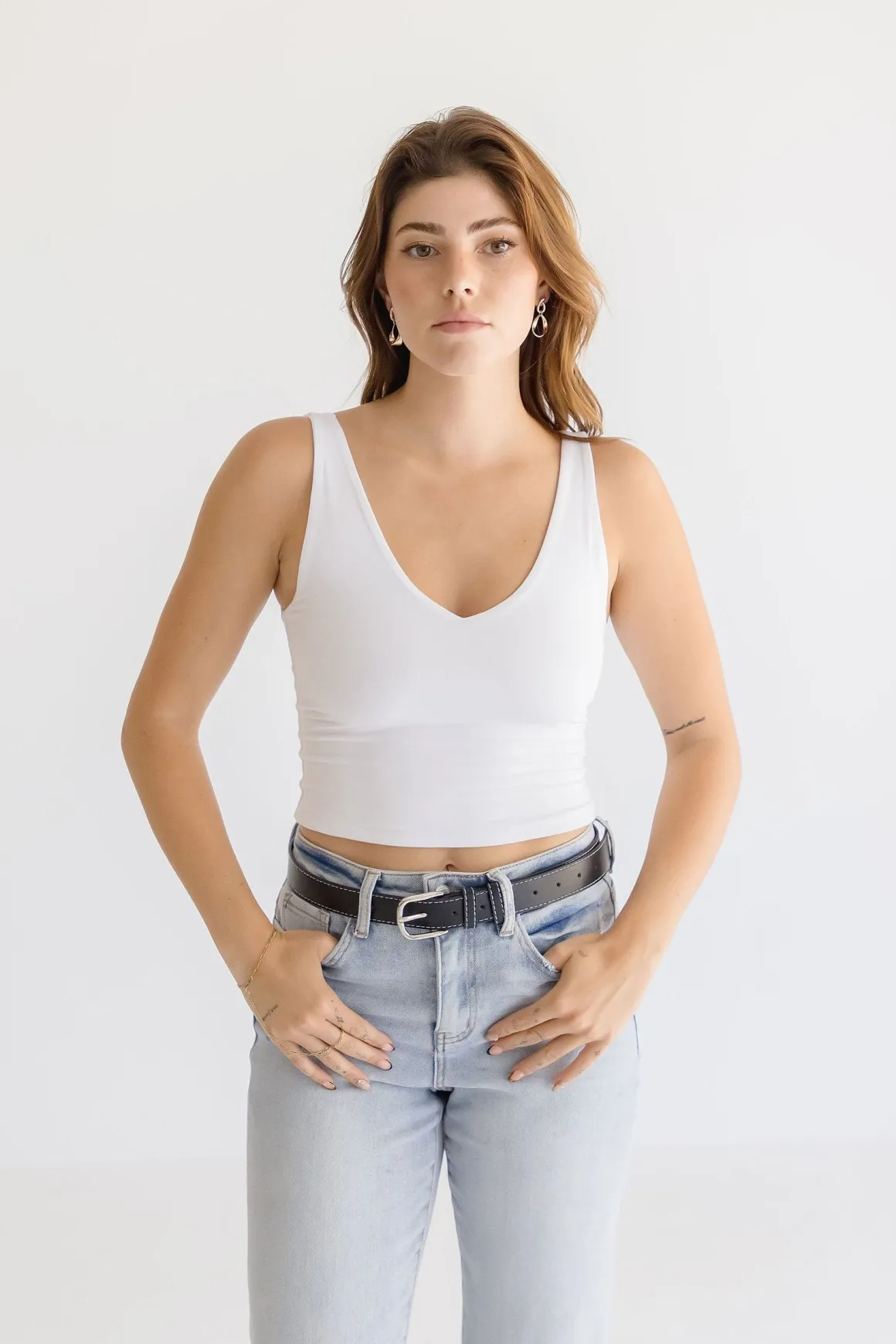 Greer Contrast Stitched Rectangle Buckle Belt Black