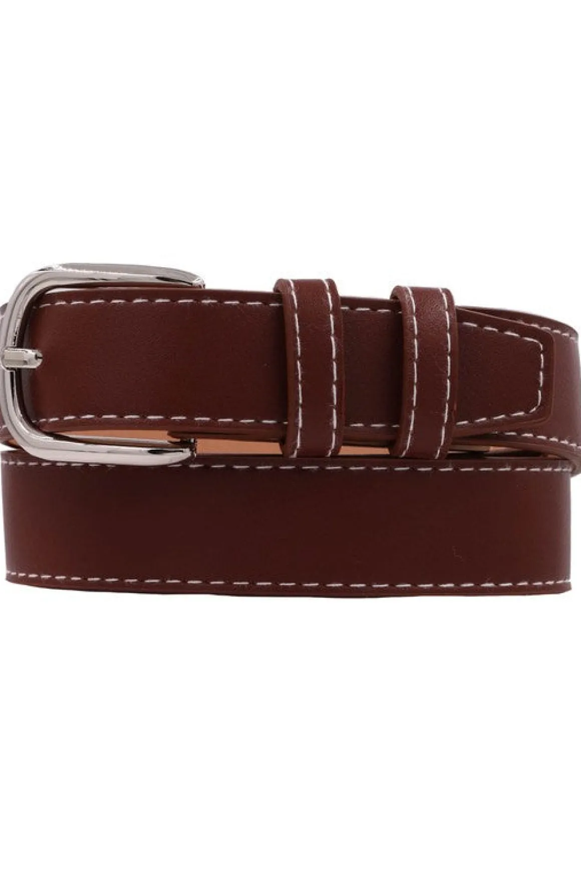 Greer Contrast Stitched Rectangle Buckle Belt Cognac