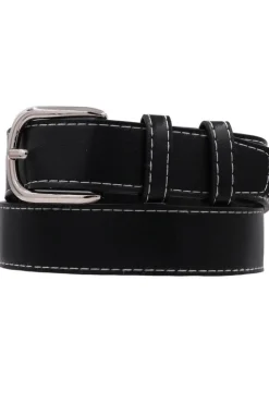 Greer Contrast Stitched Rectangle Buckle Belt Black