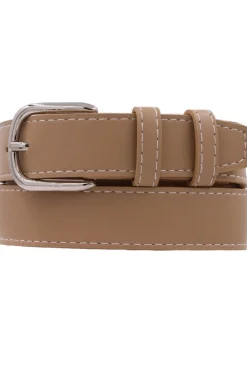 Greer Contrast Stitched Rectangle Buckle Belt Beige