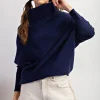 Gwen Long Sleeve Slouched Funnel Neck Sweater Navy