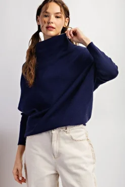Gwen Long Sleeve Slouched Funnel Neck Sweater Navy