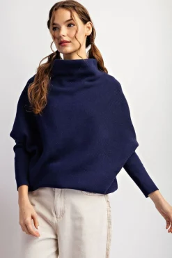 Gwen Long Sleeve Slouched Funnel Neck Sweater Navy