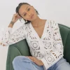 Gwenyth Long Sleeve Cropped Crochet Cardigan White