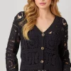 Gwenyth Long Sleeve Cropped Crochet Cardigan Black