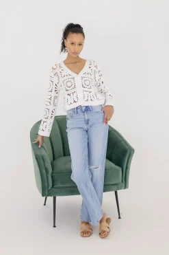 Gwenyth Long Sleeve Cropped Crochet Cardigan White
