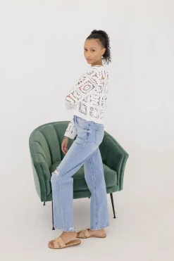 Gwenyth Long Sleeve Cropped Crochet Cardigan White