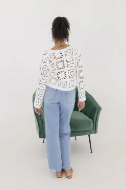Gwenyth Long Sleeve Cropped Crochet Cardigan White