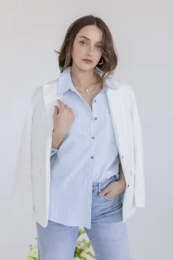 Halle Long Sleeve Notched Lapel Linen Blazer White