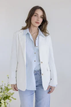 Halle Long Sleeve Notched Lapel Linen Blazer White