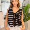 Harley Sleeveless Bow Tie Stripe Print Vest Black