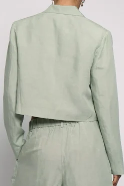 Harmony Long Sleeve Notched Lapel Linen Crop Blazer Sage