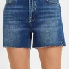Haven High Rise Raw Hem Denim Shorts Dark Wash