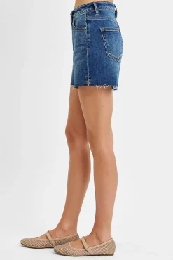 Haven High Rise Raw Hem Denim Shorts Dark Wash