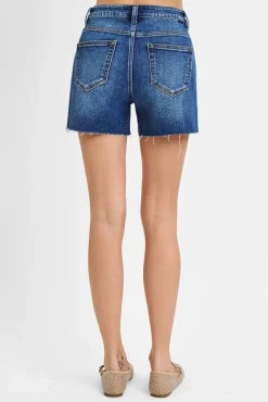 Haven High Rise Raw Hem Denim Shorts Dark Wash