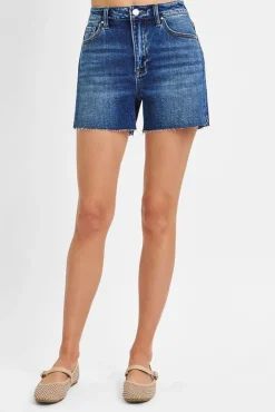 Haven High Rise Raw Hem Denim Shorts Dark Wash