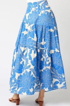 Heidi High Waist Tie Floral Print Maxi Skirt Blue
