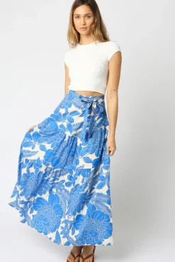 Heidi High Waist Tie Floral Print Maxi Skirt Blue