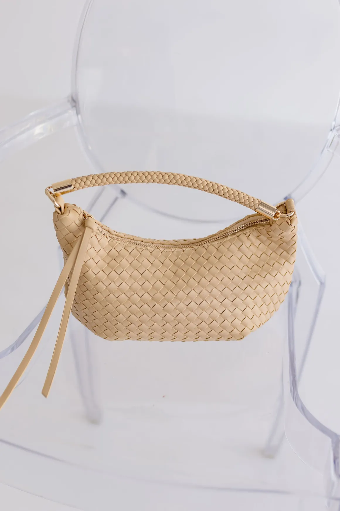 Hensley Basket Weave Shoulder Purse Taupe