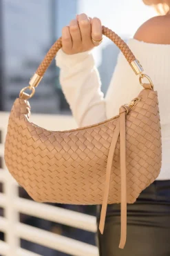 Hensley Basket Weave Shoulder Purse Brown