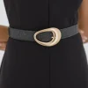 Holly Oval Buckle Straw Waist Belt Black