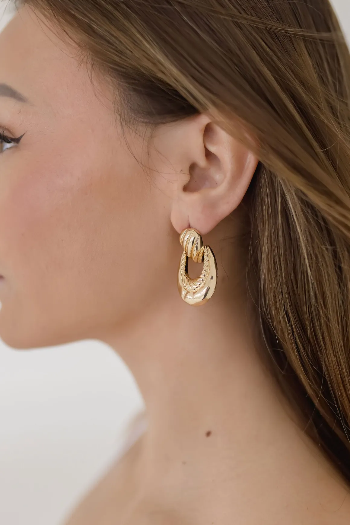 Hudson Layered Textured Drop Earrings Gold