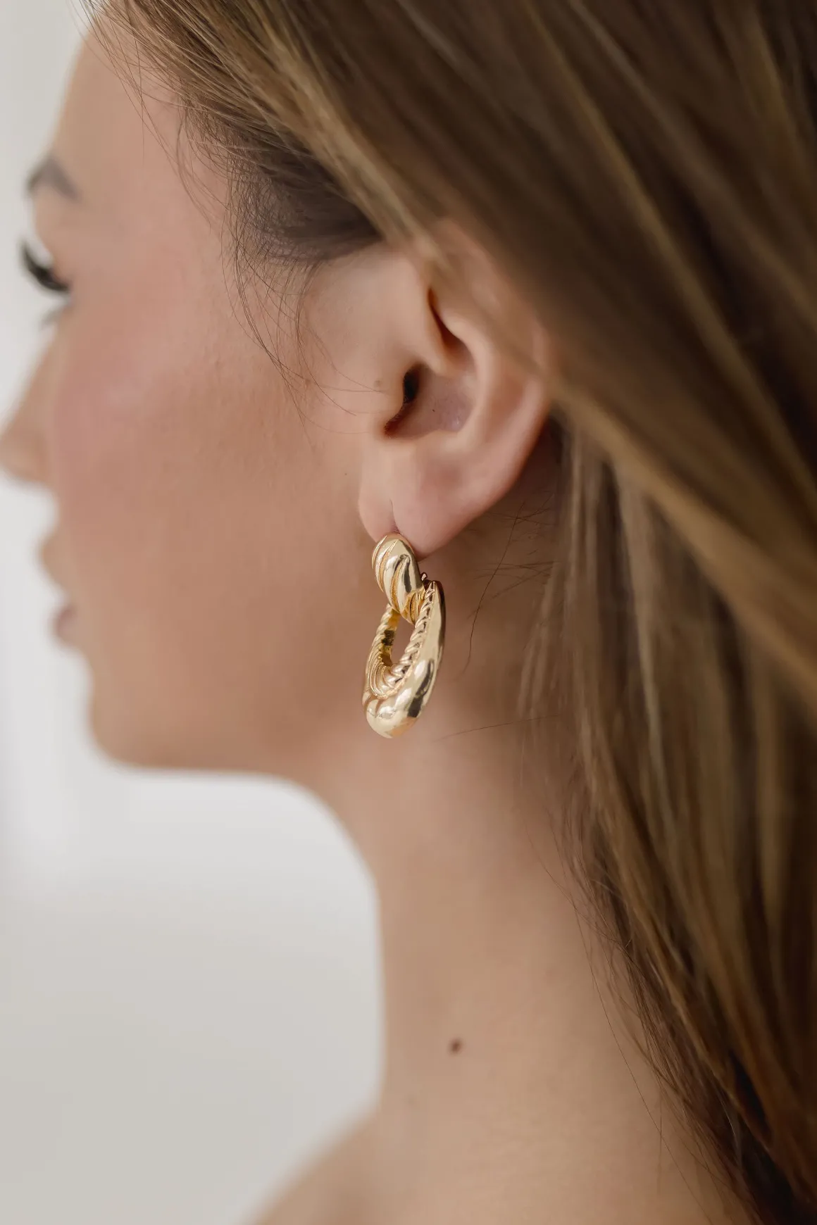 Hudson Layered Textured Drop Earrings Gold