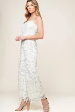 Iris Sleeveless Floral Lace Wide Leg Jumpsuit White