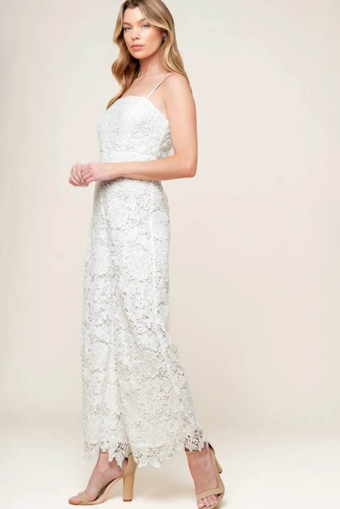 Iris Sleeveless Floral Lace Wide Leg Jumpsuit White