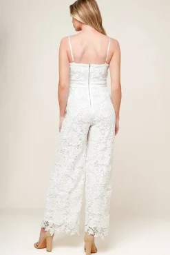 Iris Sleeveless Floral Lace Wide Leg Jumpsuit White