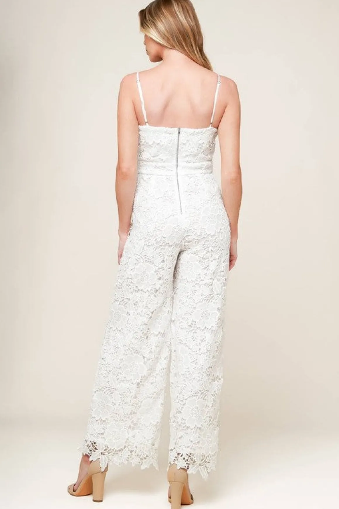 Iris Sleeveless Floral Lace Wide Leg Jumpsuit White