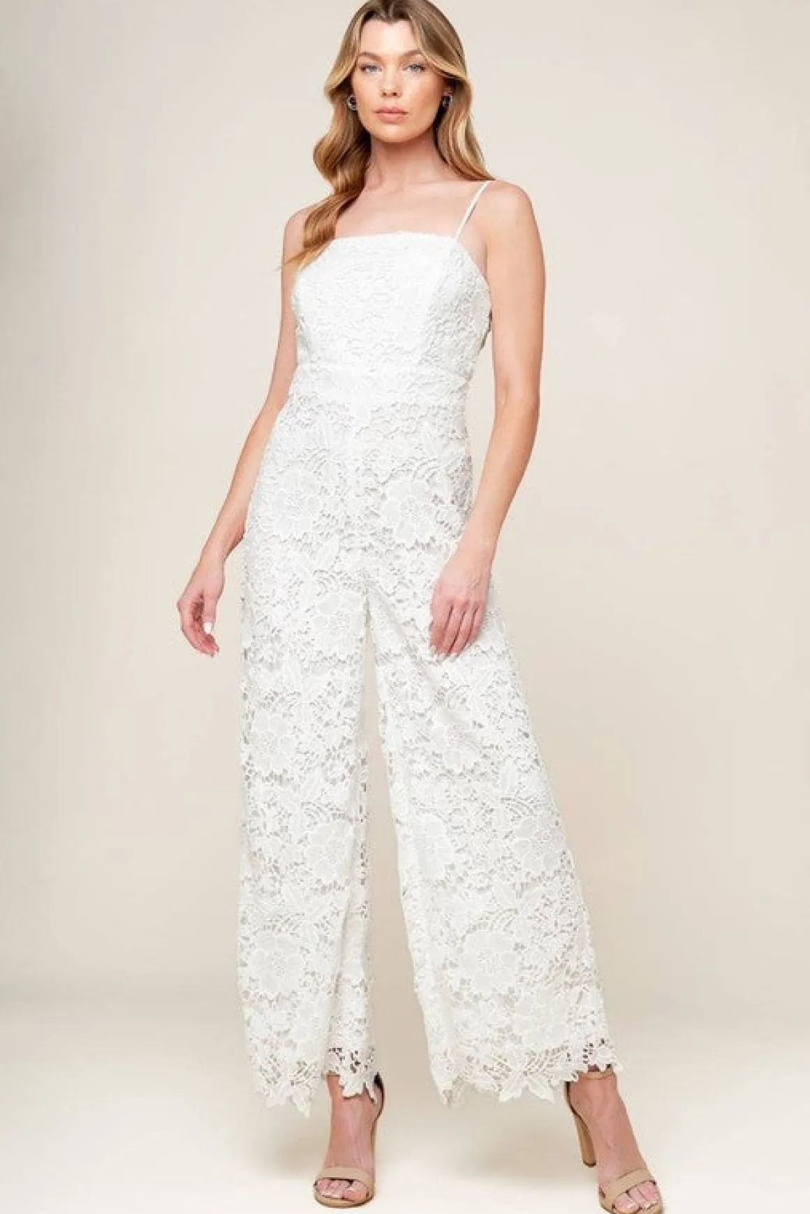 Iris Sleeveless Floral Lace Wide Leg Jumpsuit White