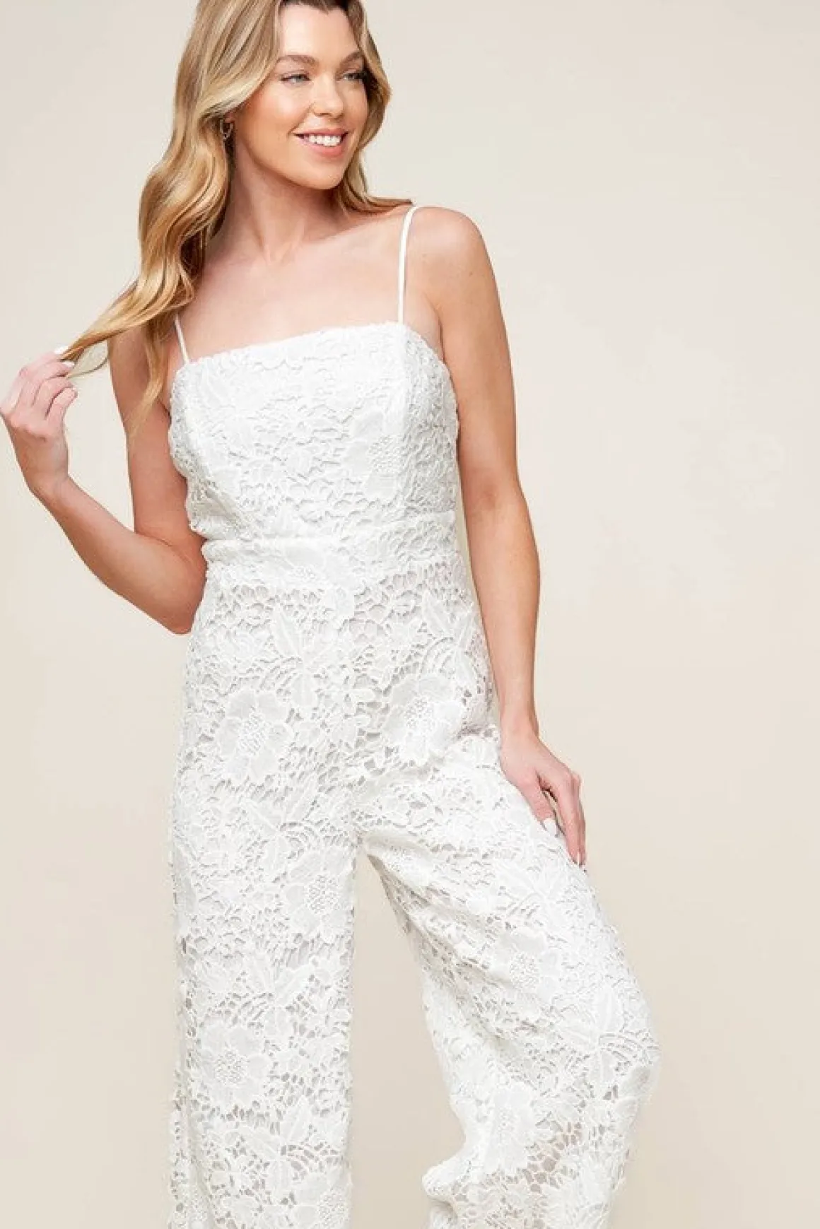 Iris Sleeveless Floral Lace Wide Leg Jumpsuit White