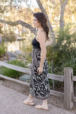 Isadora High Waist Floral Print Linen Wrap Midi Skirt Black