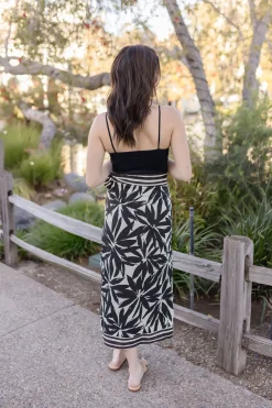 Isadora High Waist Floral Print Linen Wrap Midi Skirt Black