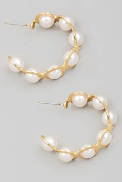Jade Pearl Beaded Hoop Earrings Gold